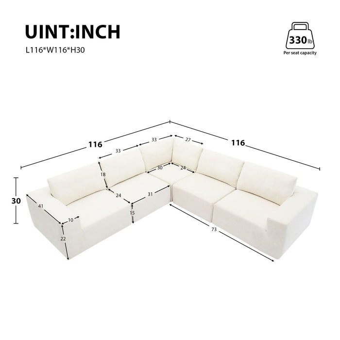 Modular L Shaped Sectional Sofa, Luxury Floor Couch Set, Upholstered Indoor Furniture, Foam - Filled Sleeper Sofa Bed For Living Room, Bedroom, 5 Pieces Free Combination - Beige