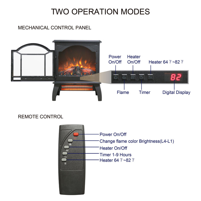 18" 3D Flame Electric Infrared Quartz Fireplace Stove With Remote Control - Antique Black