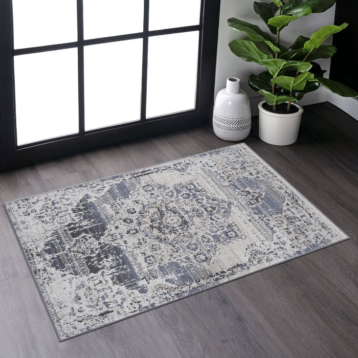 Payas - 2' x 3' Medallion Non-Shedding Living Room Bedroom Dining Home Office Stylish And Stain Resistant Area Rug - Cream / Blue