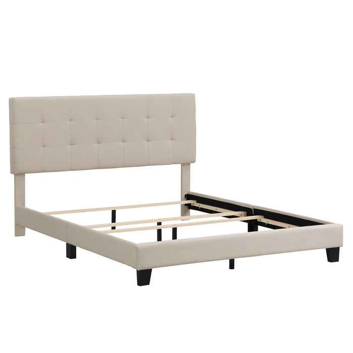 Queen Size Upholstered Platform Bed With Tufted Headboard, No Box Spring Needed - Beige