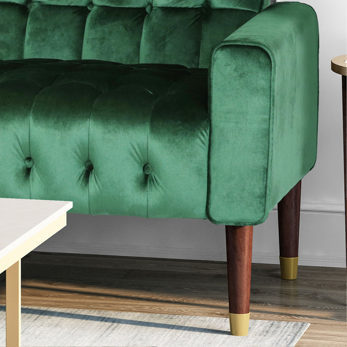 Square Arms Velvet Straight Sofa, Living Room And Study - Emerald