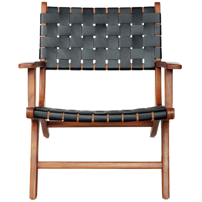 Melody - Black Strap Leather Teak Wood Lounge Chair