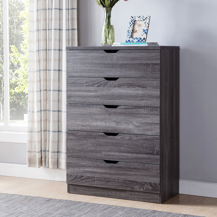 Modern Five Drawer Clothes And Storage Chest Cabinet With Cutout Handles