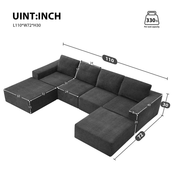 Modular U-Shaped Sectional Sofa, Luxury Chenille Floor Couch Set, Upholstered Indoor Furniture, Foam - Filled Sleeper Sofa Bed For Living Room, Bedroom, Free Combination