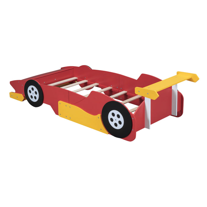 Twin Size Race Car-Shaped Platform Bed With Wheels