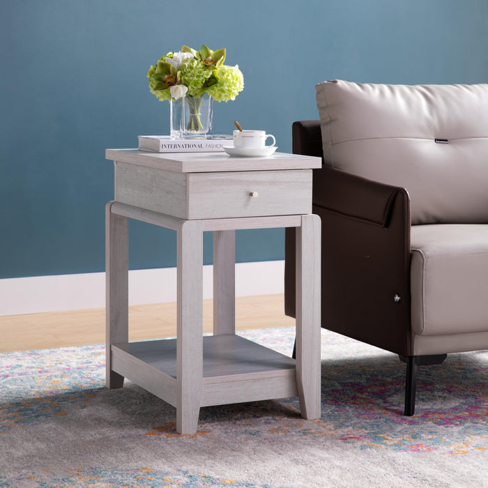 Chair Side End Table With One Drawer And Bottom Shelf - White Oak