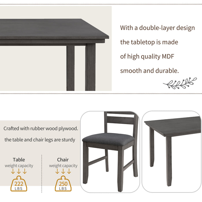 Dining Room Table And Chairs With Bench, Rustic Wood Dining Set (Set of 6) - Gray