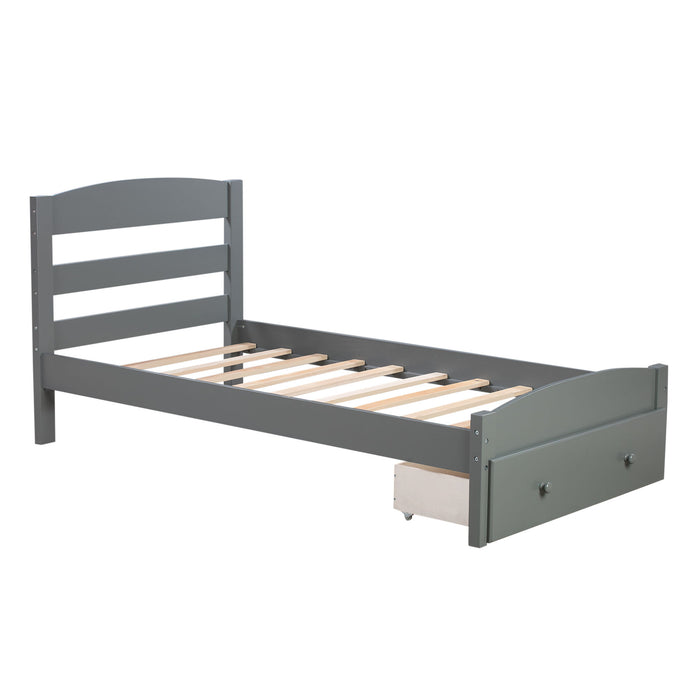 Twin Platform Bed Frame With Storage Drawer And Wood Slat Support No Box Spring Needed - Gray