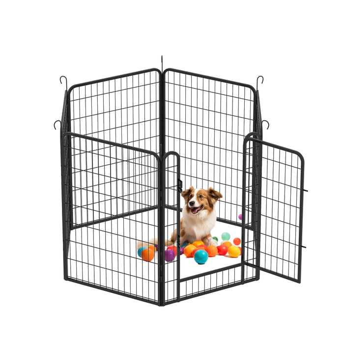 6 Panels Heavy Duty Metal Playpen With Door, Dog Fence Pet Exercise Pen For Outdoor, Indoor - Black