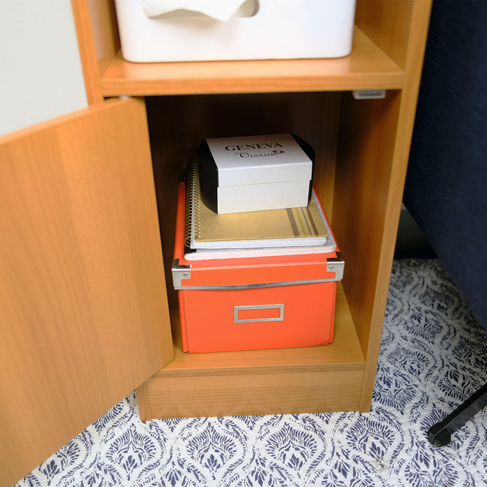 Chairside Table With One Door Storage Cabinet And Large Cubby Shelf - Light Brown