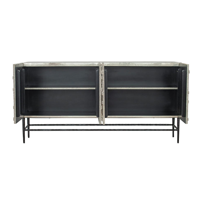 Linear 4 Door Credenza - Black / Silver