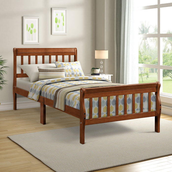 Twin Platform Bed Frame Panel Bed Mattress Foundation Sleigh Bed With Headboard / Footboard / Wood Slat Support - Oak