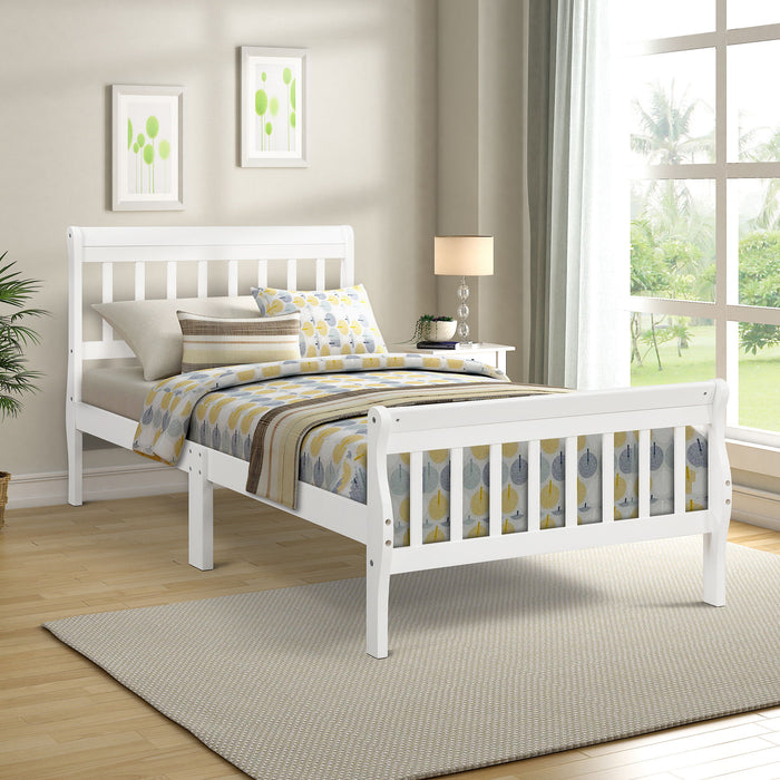 Twin Platform Bed Frame Panel Bed Mattress Foundation Sleigh Bed With Headboard / Footboard / Wood Slat Support - White