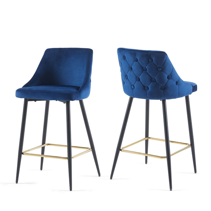 Velvet Swivel Bar Chair Bar Stool And Metal Modern High Bar Furniture Commercial Furniture - Blue