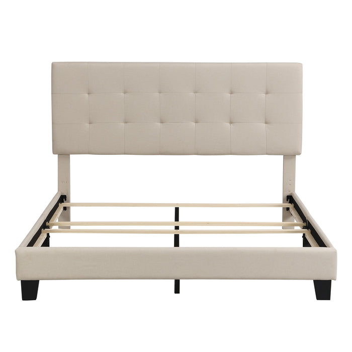 Queen Size Upholstered Platform Bed With Tufted Headboard, No Box Spring Needed - Beige