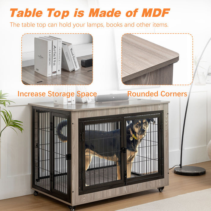 Dog Crate Furniture, Large Dog Kennel, Wooden Pet Furniture With Pull Out Tray, Home & Indoor Use, Double Door Modern Side End Table For Dog