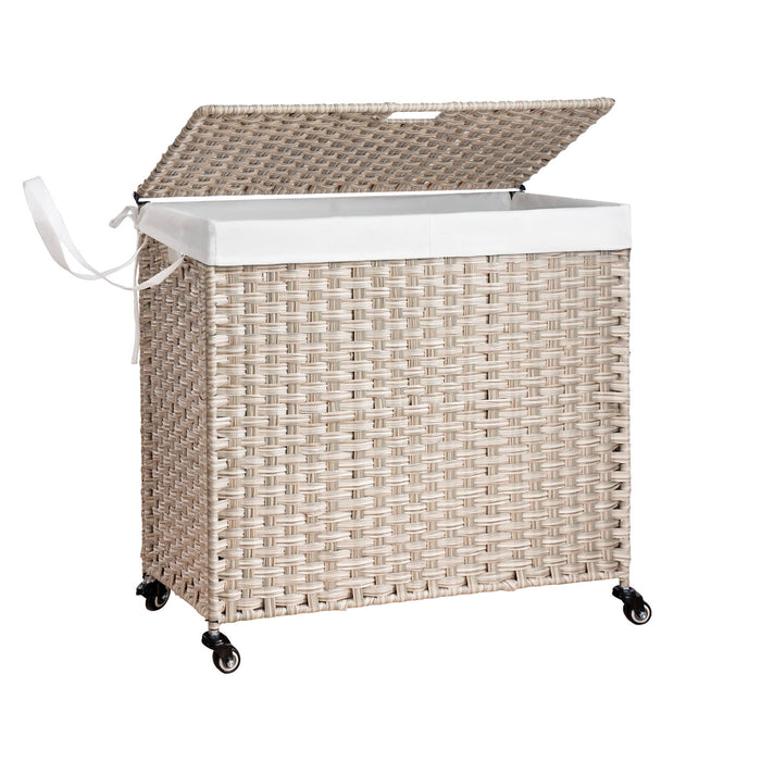 Laundry Hamper With Lid PE Rattan Powder Coating Frame Clothes Hampers With 2 Removable Bags