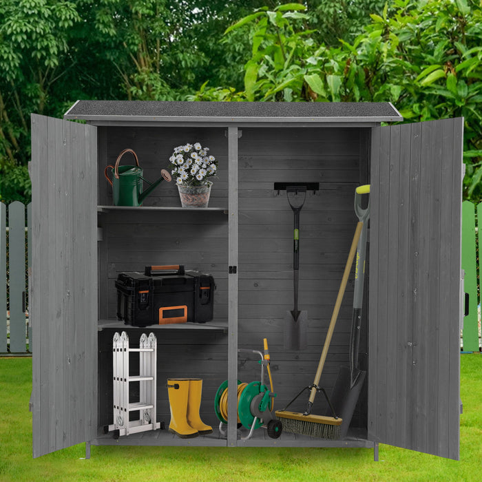 Outdoor Storage Shed With Lockable Door, Wooden Tool Storage Shed With Detachable Shelves & Pitch Roof