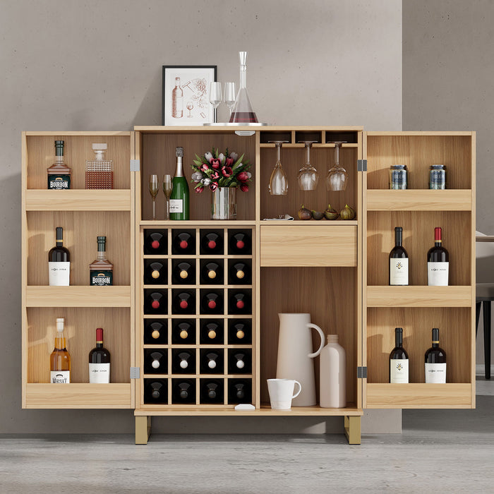 Modern Home Bar Cabinet Carved Wine Cabinet With Storage - Natural