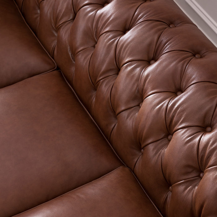 Traditional Tufted Leather Chesterfield Nailhead Sofa