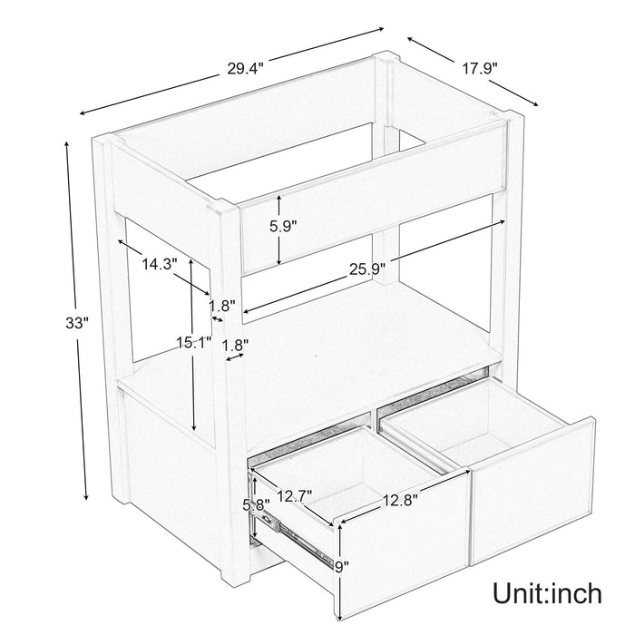 Bathroom Vanity Without Sink Top, Cabinet Base Only, Open Storage Shelf And Two Drawers - Brown