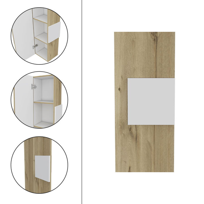 Medicine Single Door Cabinet, Three Shelves - Light Oak / White