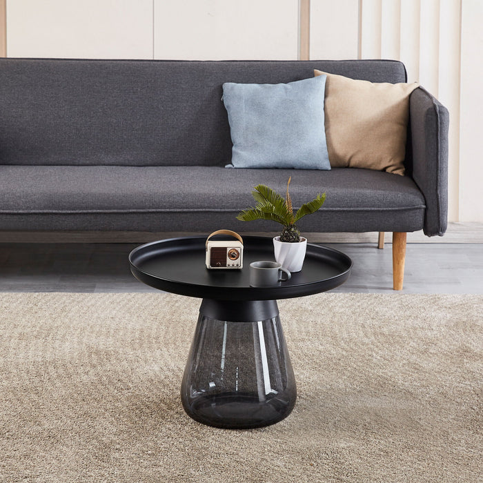 Smoke Glass Base With Black Painting Top Coffee Table, Living Room Center Table - Smoke