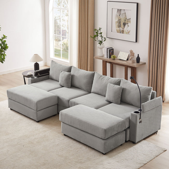 Modern Style Loveseat Sofa Sectional Sofa Couch With Storage Space, A Movable Ottoman, Two USB Ports, Two Cup Holders, A Phone Holder For Living Room