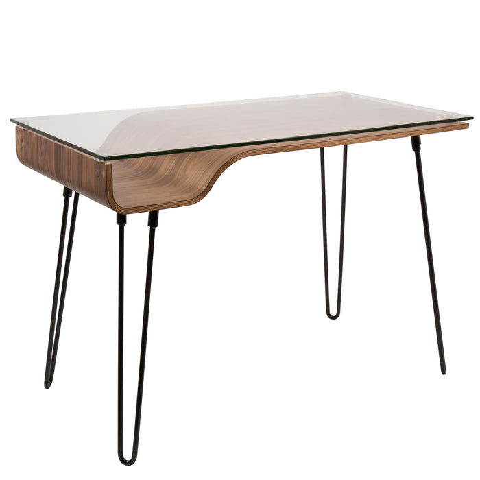 Avery - Mid-Century Modern Desk - Walnut / Clear / Black