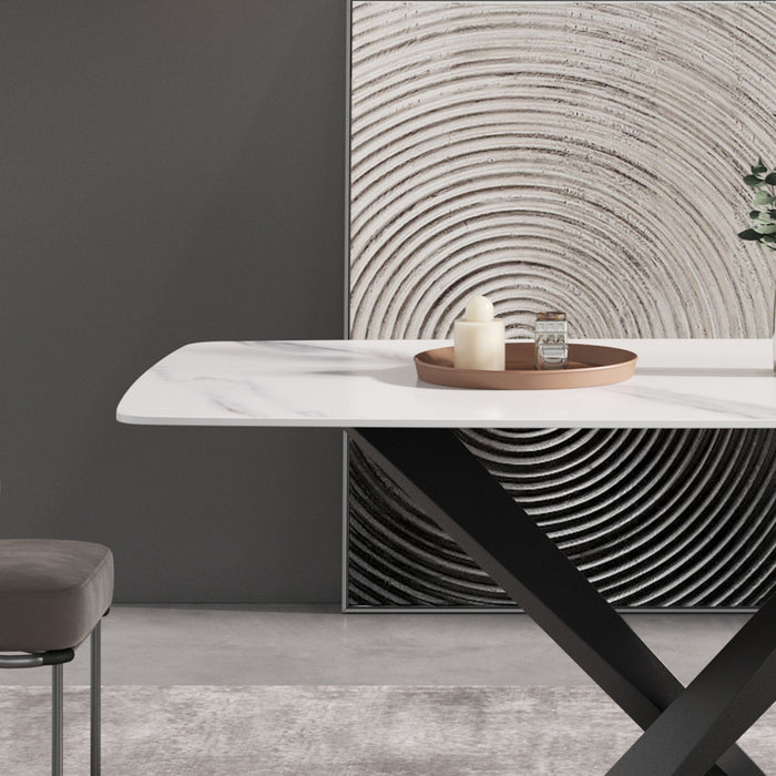 63" Modern Artificial Stone Dining Table, 6 People - White / Black