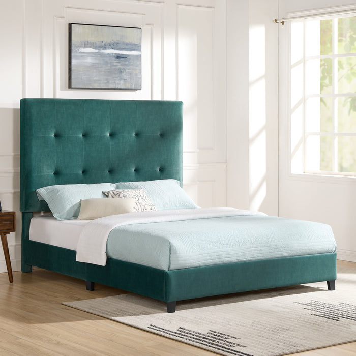 Queen Size Green Velvet Tufted Upholstered Platform Bed