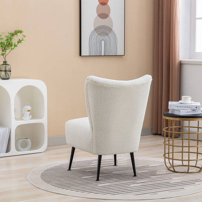 Boucle Upholstered Armless Accent Chair Modern Slipper Chair, Cozy Curved Wingback Armchair, Corner Side Chair