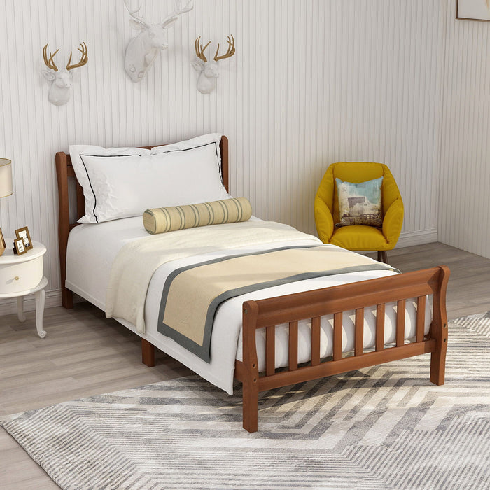 Twin Platform Bed Frame Panel Bed Mattress Foundation Sleigh Bed With Headboard / Footboard / Wood Slat Support - Oak