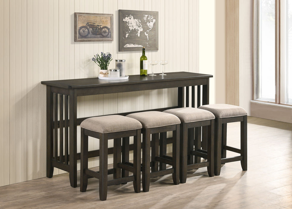 Console Table With 4 Stools - Dark Brown