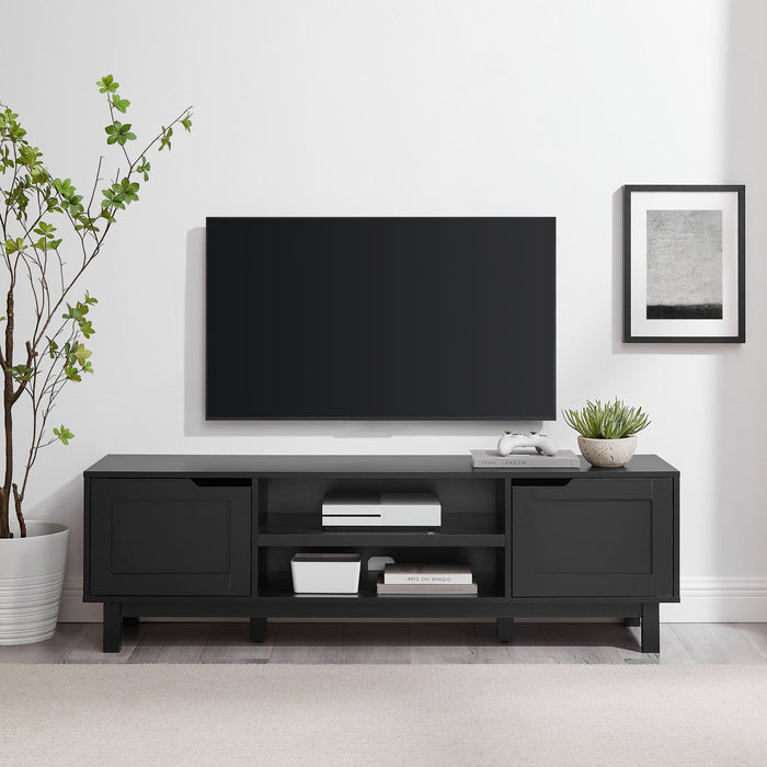 Modern 2 Door Open Storage TV Stand For TVs Up To 65" - Solid Black