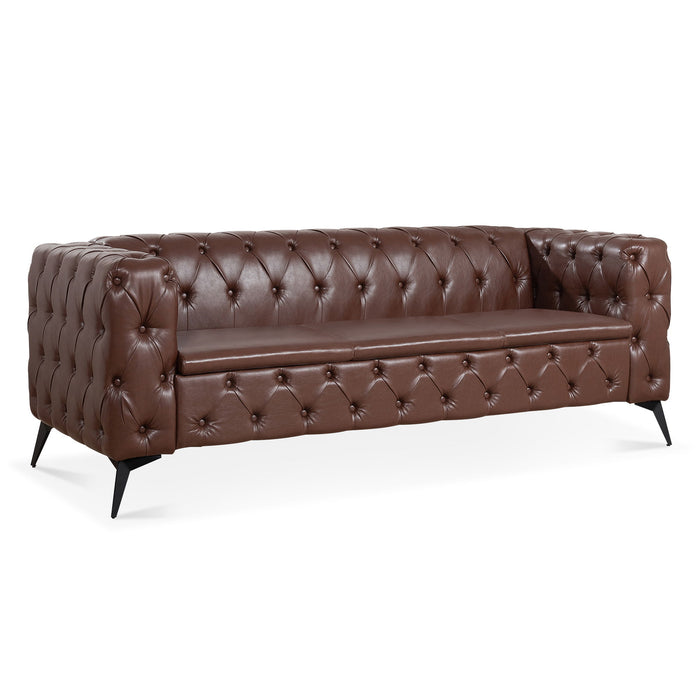 84.06" Width Traditional Square Arm Removable Cushion 3 Seater Sofa - Dark Brown