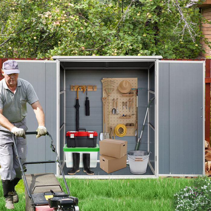 Outdoor Storage Shed Waterproof Resin Cabinet With Lockable Doors For Bikes And Patio Furniture - Gray