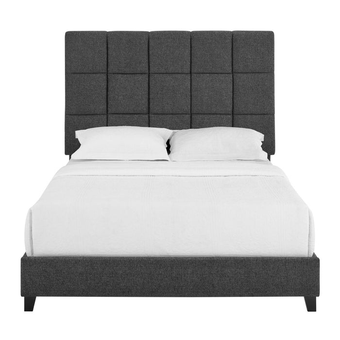 Queen Size Gray Squares Upholstered Platform Bed