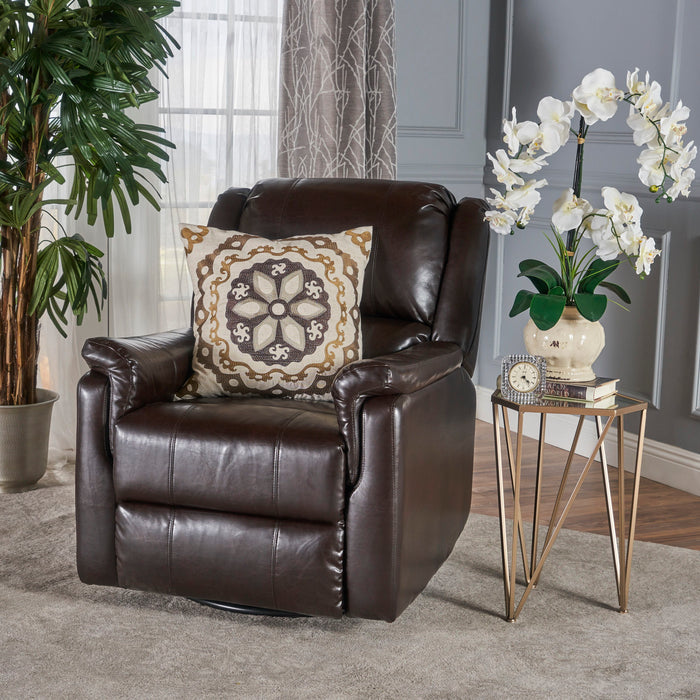 PU Glider Recliner With Swivel, Manual Reclining Chair - Brown