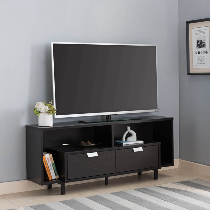 Modern TV Stand With Storage Drawers & Sturdy U Leg Design Melamine Laminate Media Console - Red Cocoa