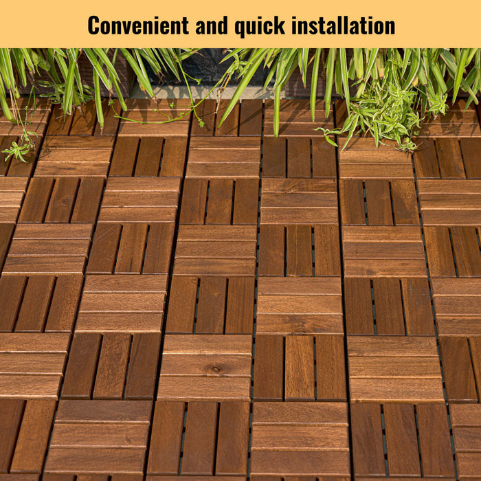 Interlocking Deck Tiles Checker Pattern, Square Acacia Hardwood Outdoor Flooring For Patio, Bancony, Pool Side