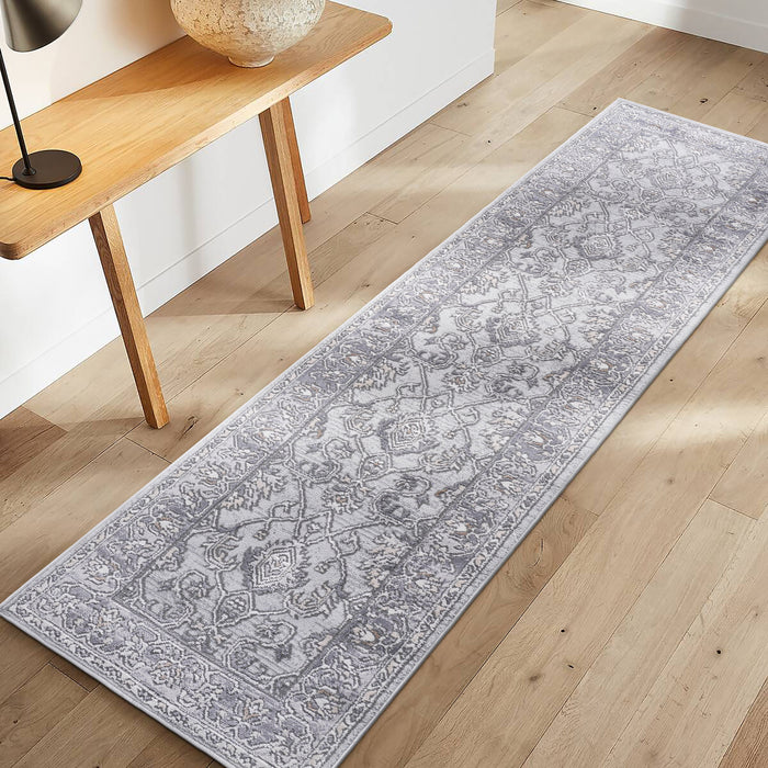 Marfi - 2' x 8' Oriental Non-Shedding Living Room Bedroom Dining Home Office Stylish And Stain Resistant Area Rug - Ivory / Gray