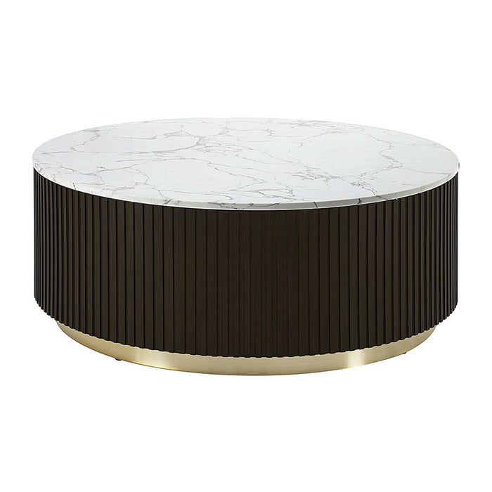 Clayten - Coffee Table - White Natural Marble Top & Espreeso Finish