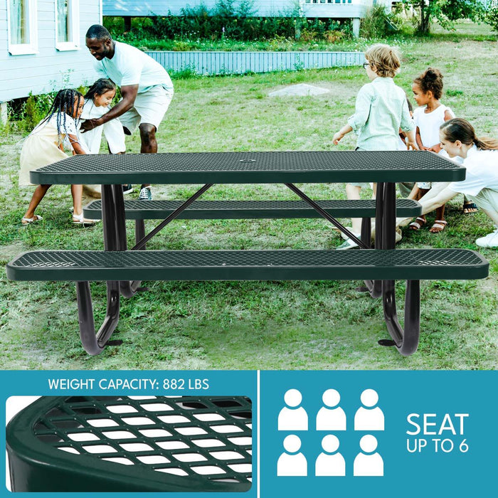 Outdoor Steel Picnic Rectangular Table With Umbrella Pole