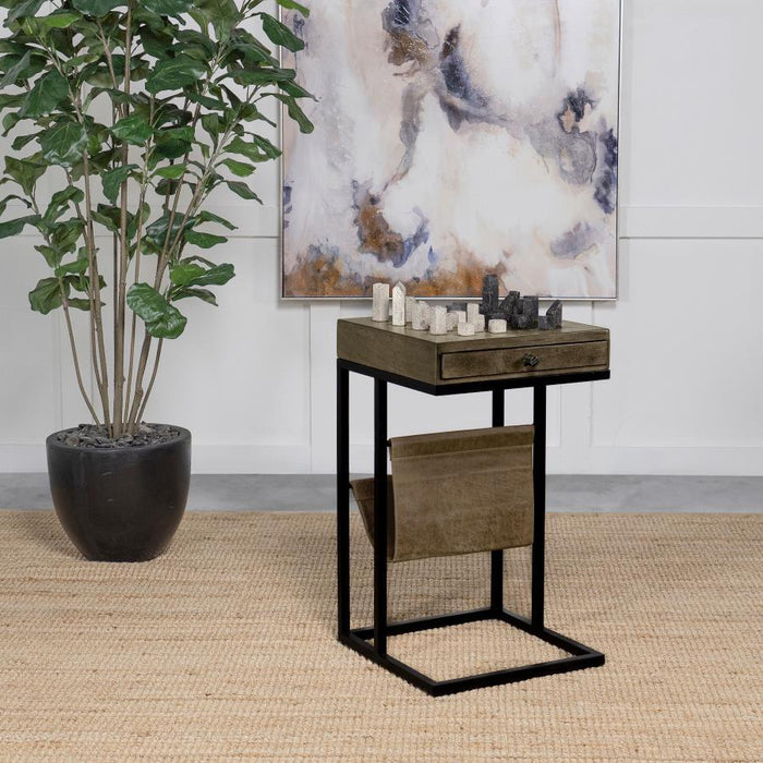 Chessie - 1-Drawer Side Table With Leatherette Sling - Tobacco