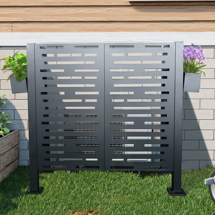 Air Conditioner Fence For Outdoor Units, Metal Privacy Fence Cover, Perfect To Conceal Air Conditioning Units, 3 Fence Panel