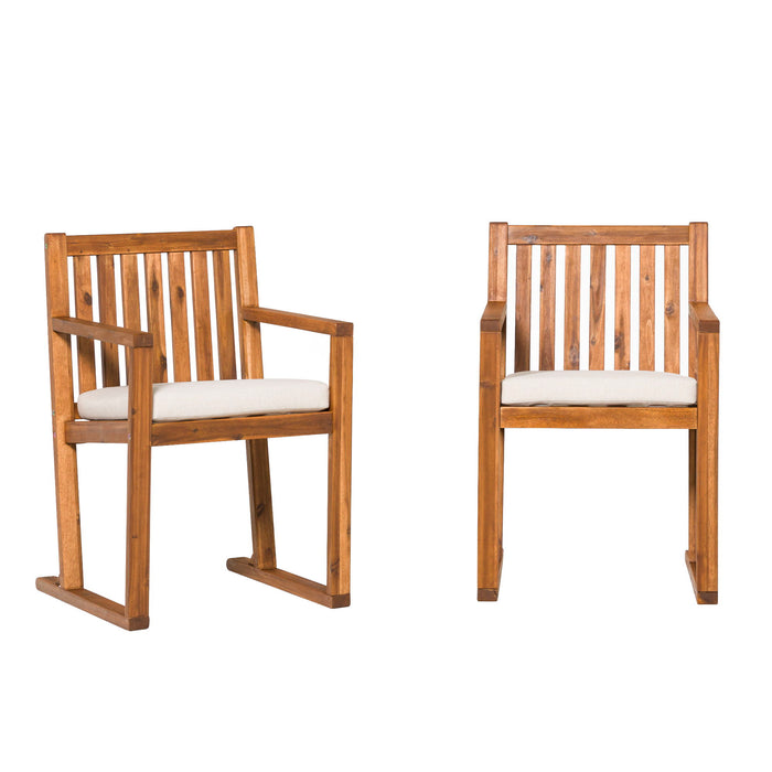 Contemporary 2 Piece Solid Wood Slat Back Patio Dining Chairs - Brown