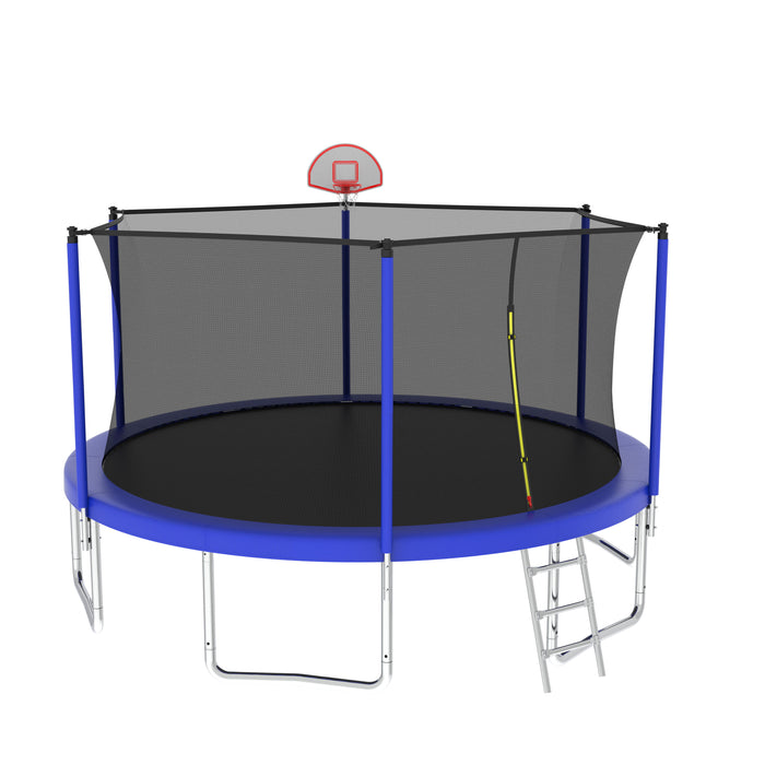 14Ft For Kids Children With Safety Enclosure Net Outdoor Backyards Large Recreational Trampoline - Blue