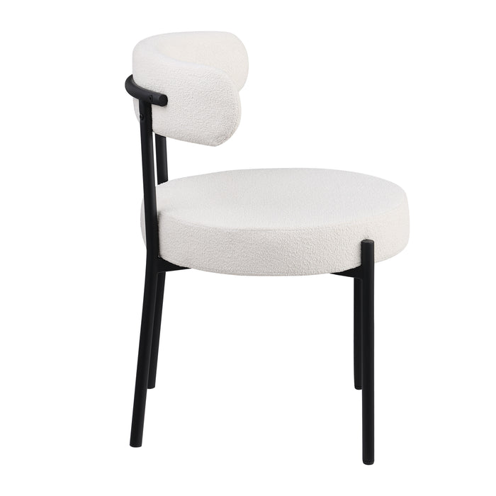 Dining Chairs (Set of 2) Round Upholstered Boucle Dining Room Chairs Mid-Century Modern Kitchen Chairs Curved Backrest Chairs For Dining Room Metal Legs - White / Black