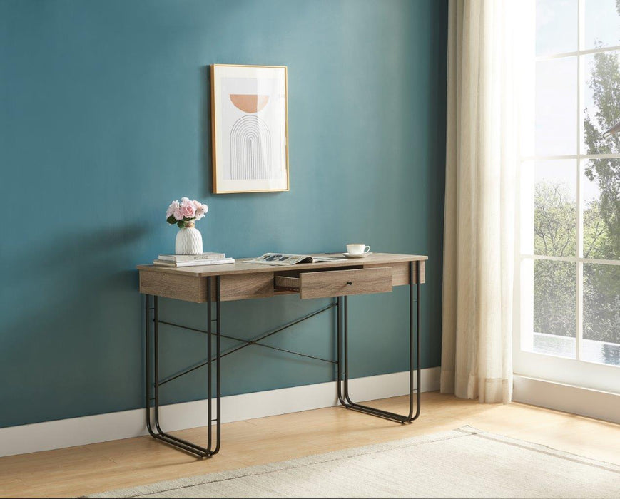 Computer Desk Writing Desk With One Drawer Metal Legs And USB Outlet Port - Brown & Black Metal